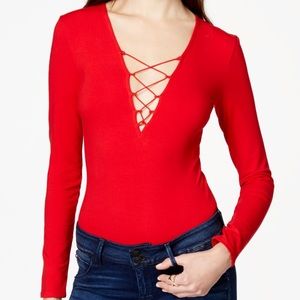 GUESS Red lace up bodysuit